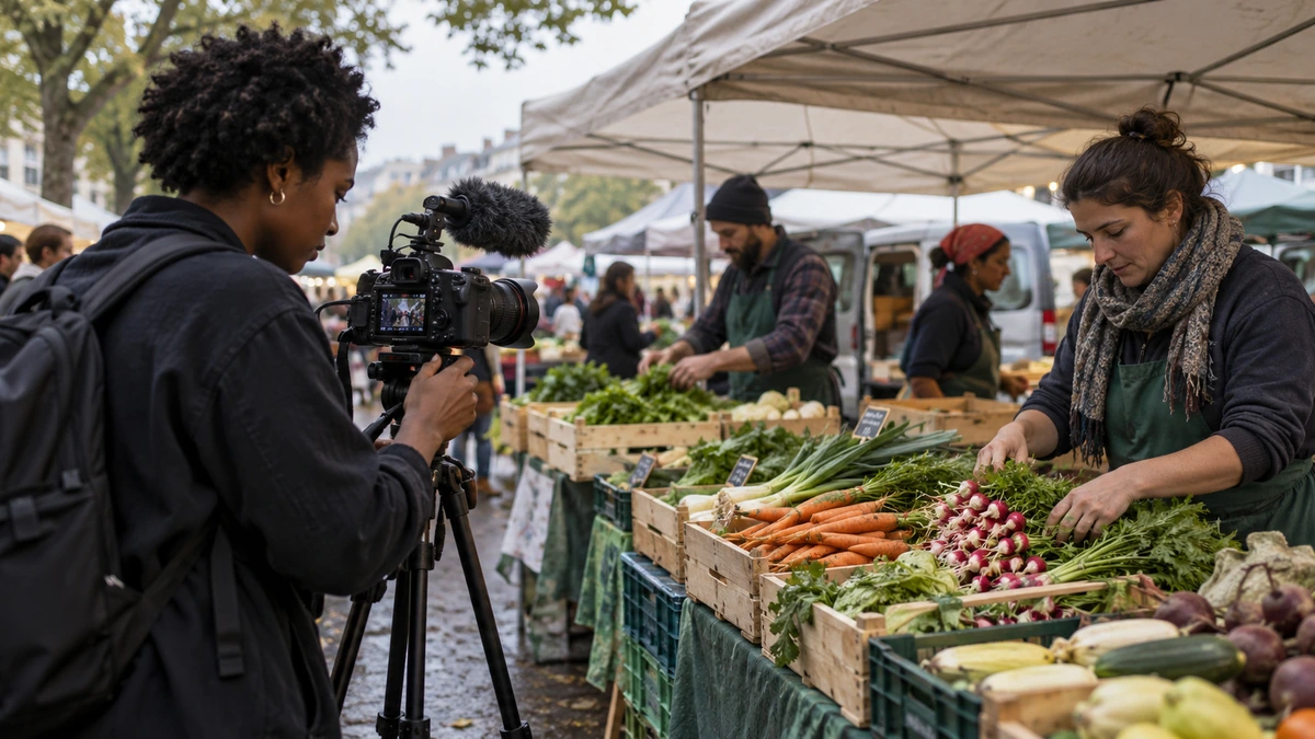 Un opérateur filme l’activité d’une personne sur un marché.