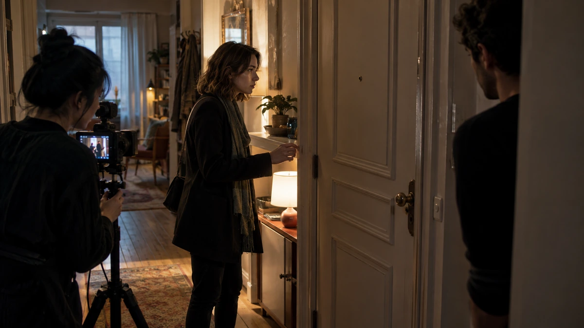Une équipe prépare un cadre sur une personne dans un passage de porte.
