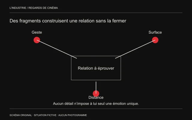 Trois foyers autour d’un centre commun relient geste, surface et distance à une relation à éprouver.
