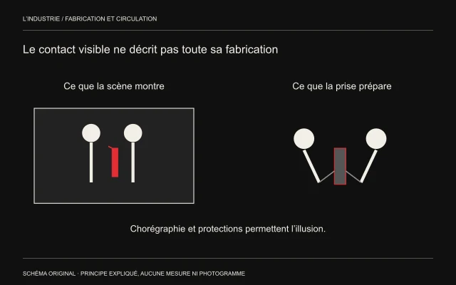 Un cadre montre deux silhouettes proches; à côté, un schéma de préparation distingue les personnes et une protection dans leur arrangement.