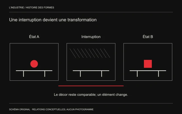 Une table conserve sa position avant et après une interruption; un cercle rouge est remplacé par un carré.