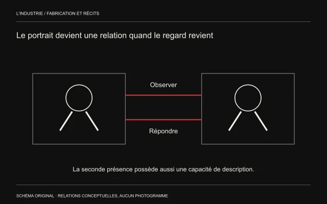 Deux cadres de présence identiques sont reliés dans les deux sens par des lignes rouges.