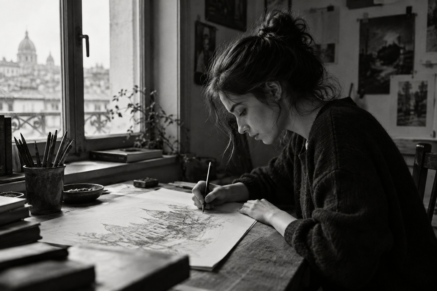 Prise de notes et sélection de références à une table de travail.