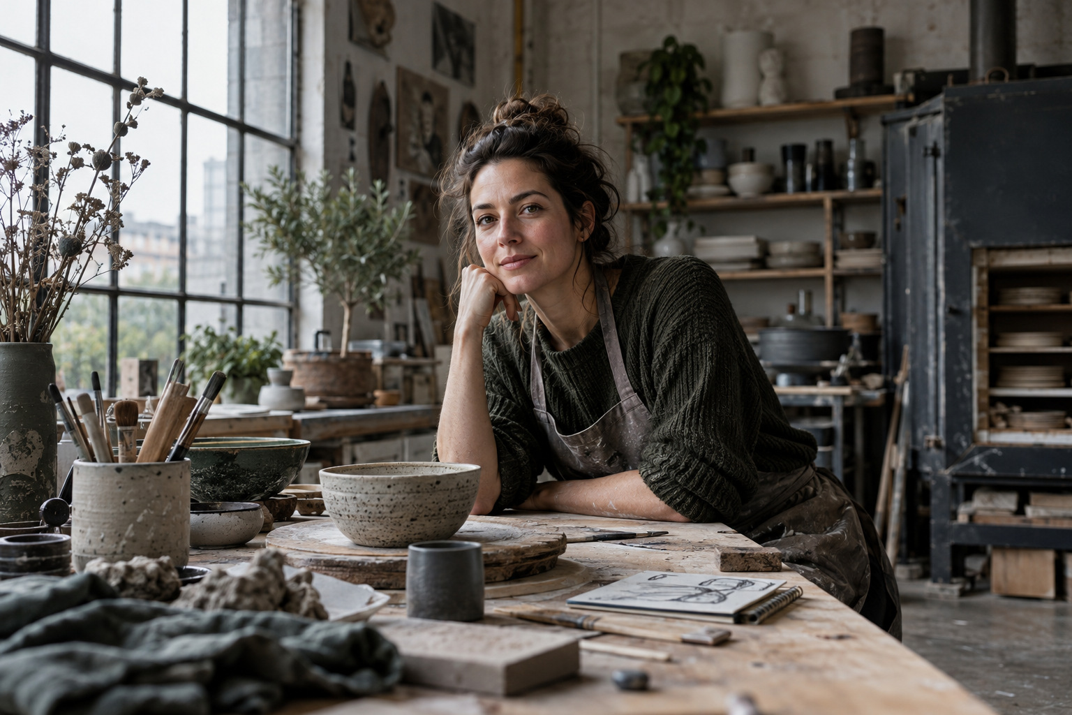 Portrait d’une personne et des objets de son environnement.
