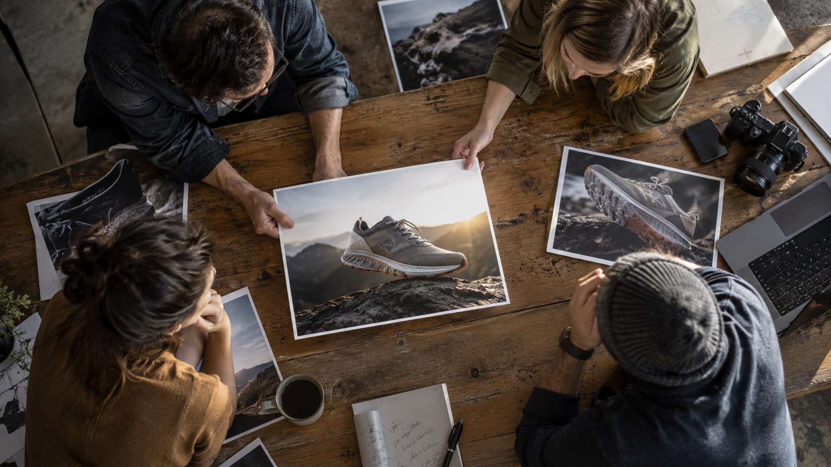 Sélection d’images et de notes à plusieurs autour d’une table.